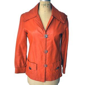 Vintage 70s Orange Mod Toggle Metal Leather Jacket